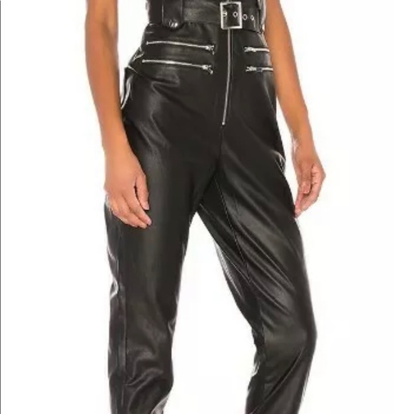 We Wore What Vegan Leather Adjustable Overalls. Detailed Hardware/Pockets/Zipper - Picture 6 of 9